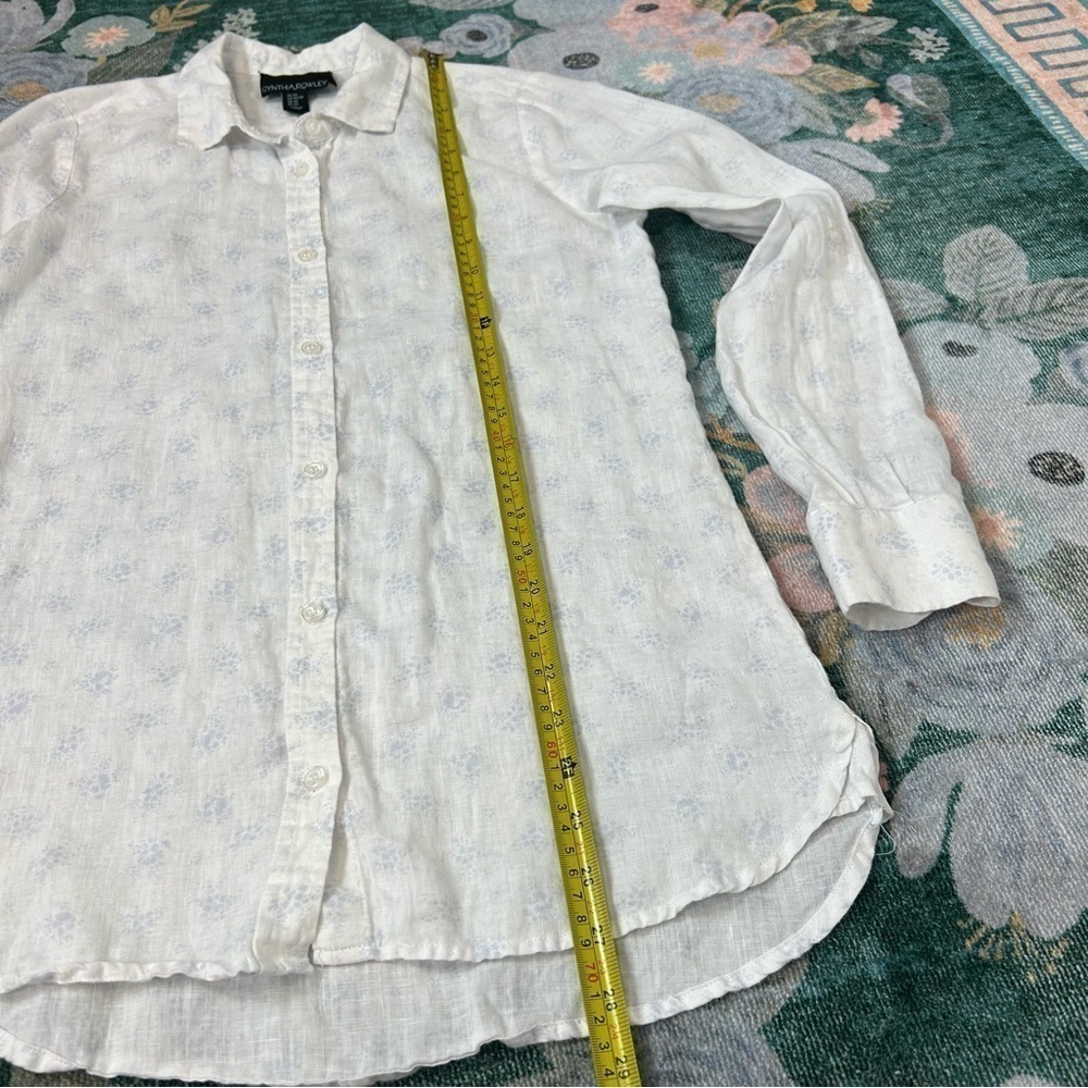 Cynthia Rowley White Linen Button down Shirt dainty Blue floral Print Top XS - Picture 8 of 14